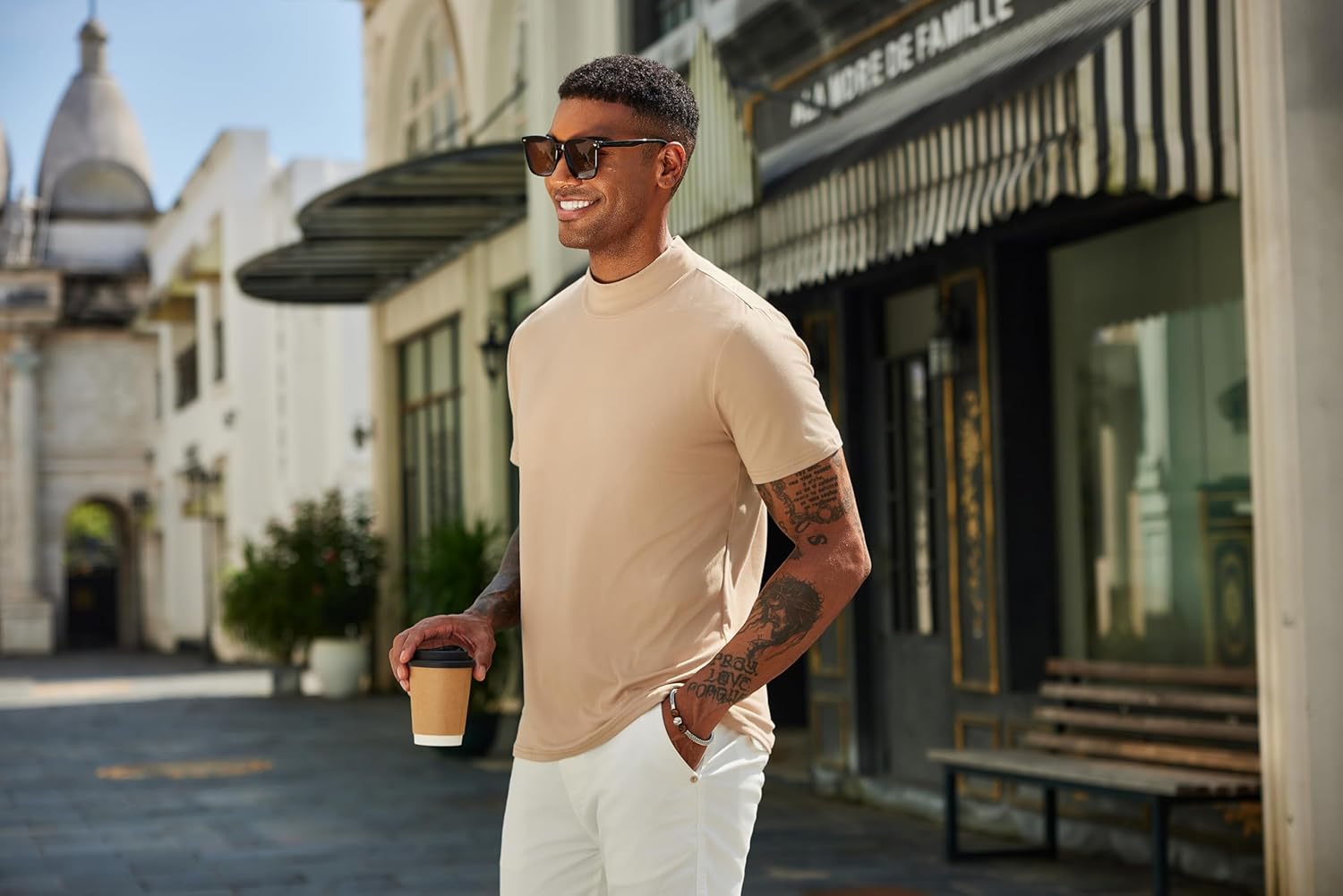 COOFANDY Men's Mock Turtleneck T Shirt Short Sleeve Slim Fit Basic Casual Solid Color Pullover Tee - Image 4