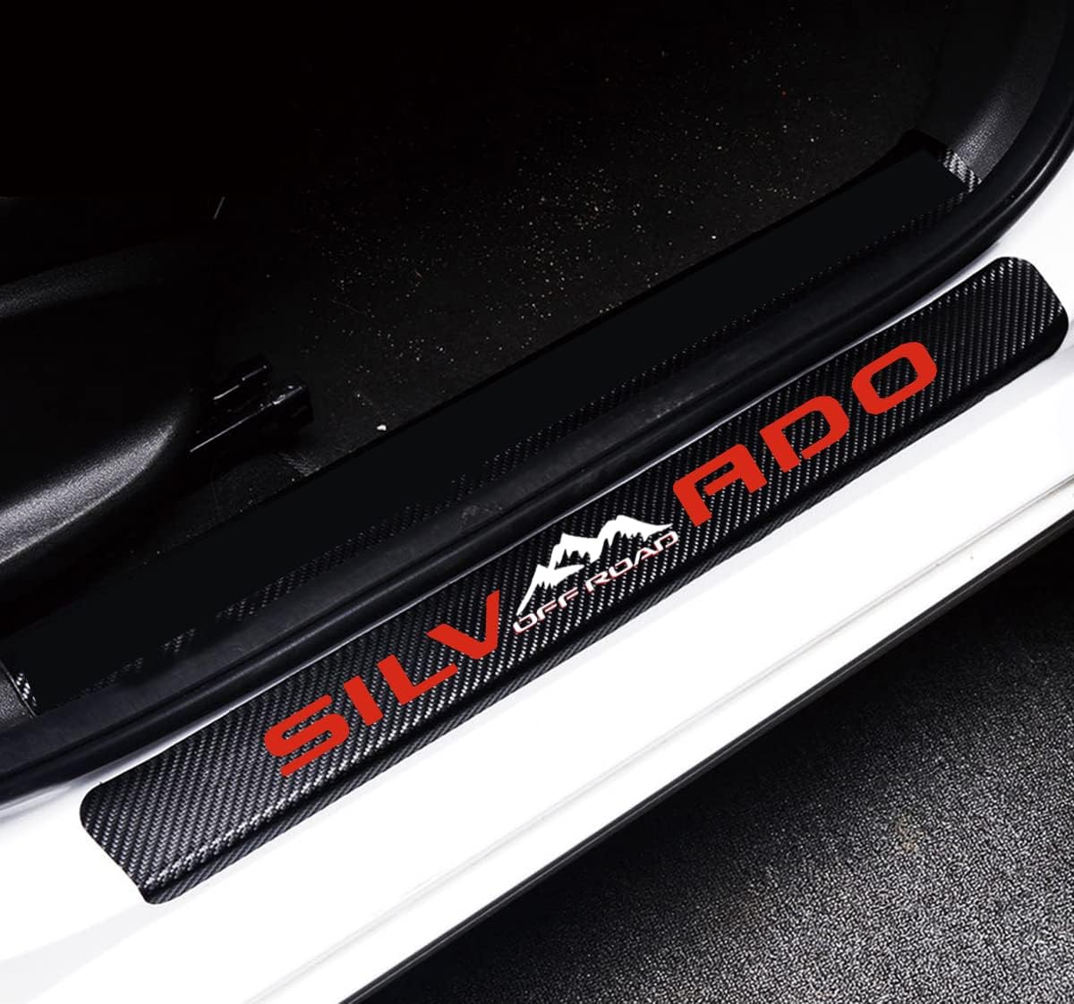 MAXDOOL 4Pcs Car Door Sill Protector Reflective 4D Carbon Fiber Sticker Decoration Door Entry Guard Door Sill Scuff Plate Stickers Compatible with Silve4x4rado Off Road (Red)