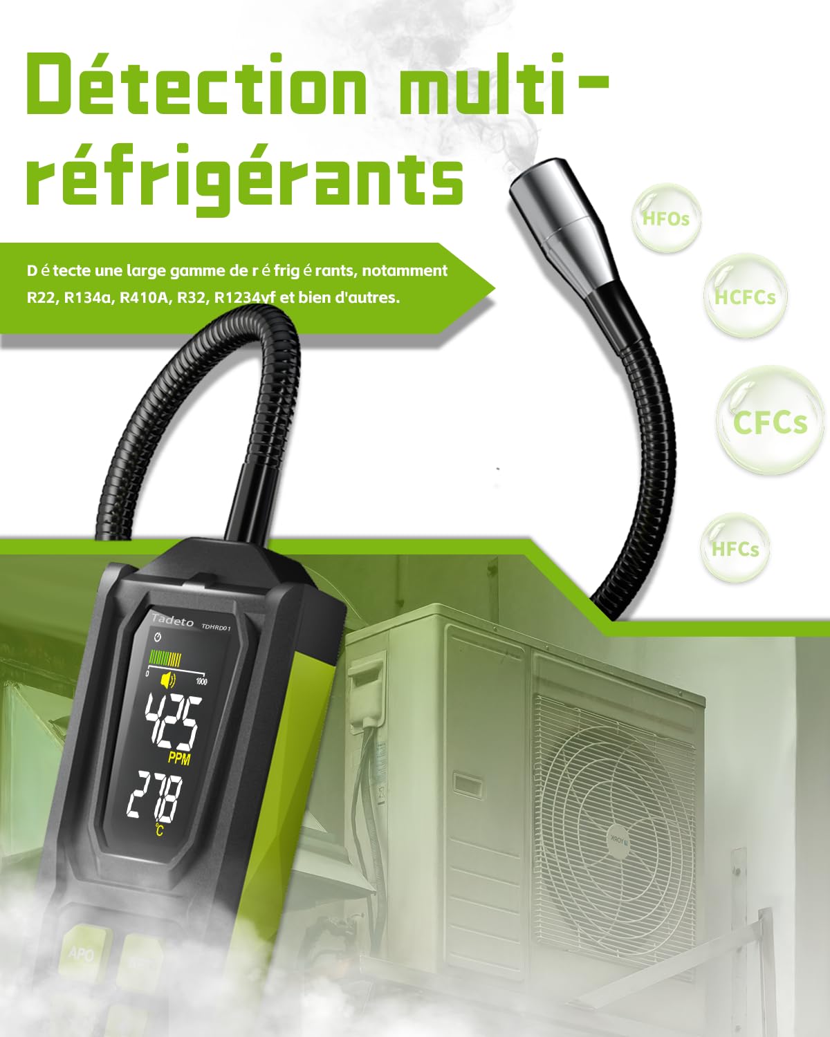 Détecteur de Fuite de Réfrigérant Rechargeable, Détecteur Fuite de fréon