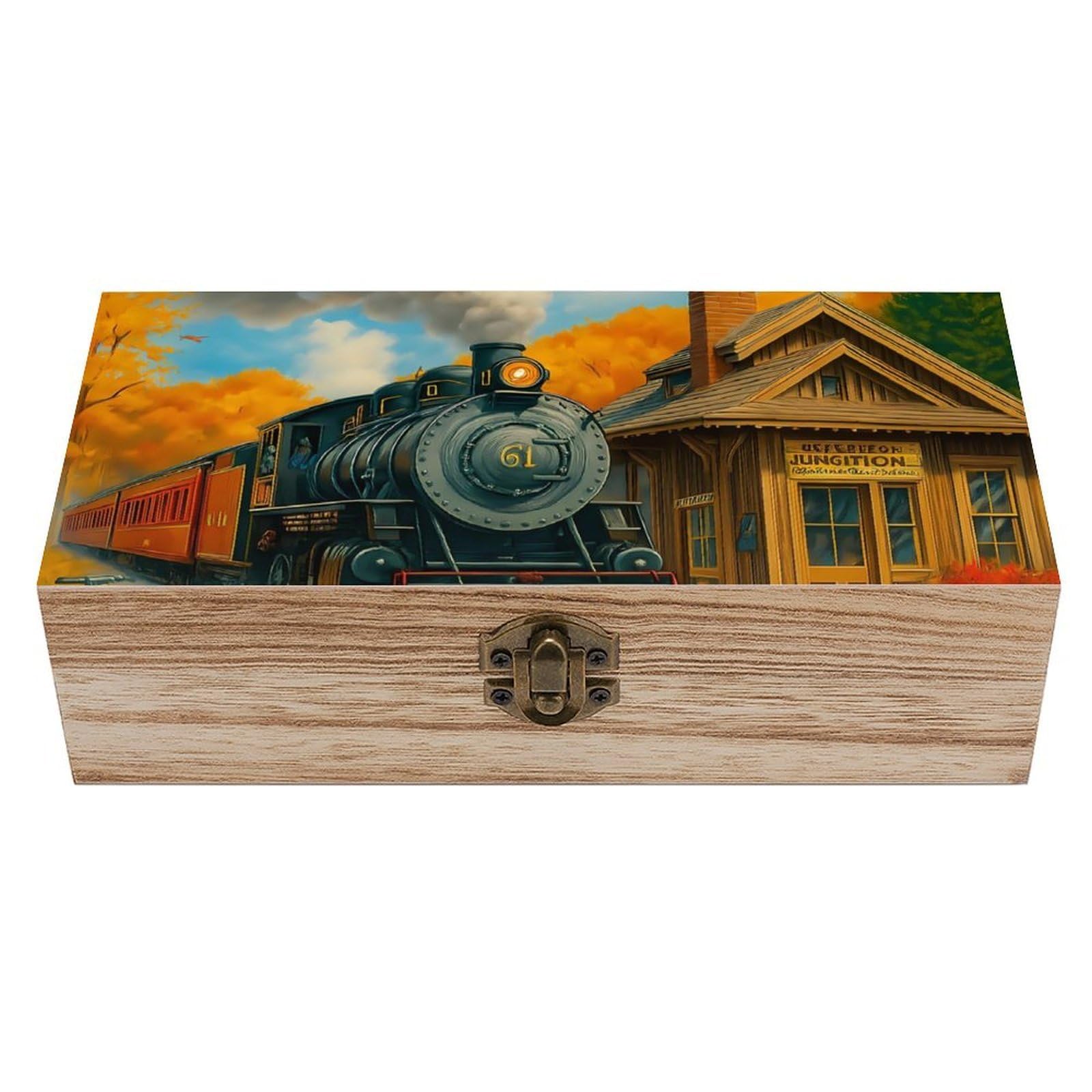 HLBSDM Train in Fall Retro Wooden Storage Box Jewelry Art Gift Boxs Decorative Keepsake Boxes