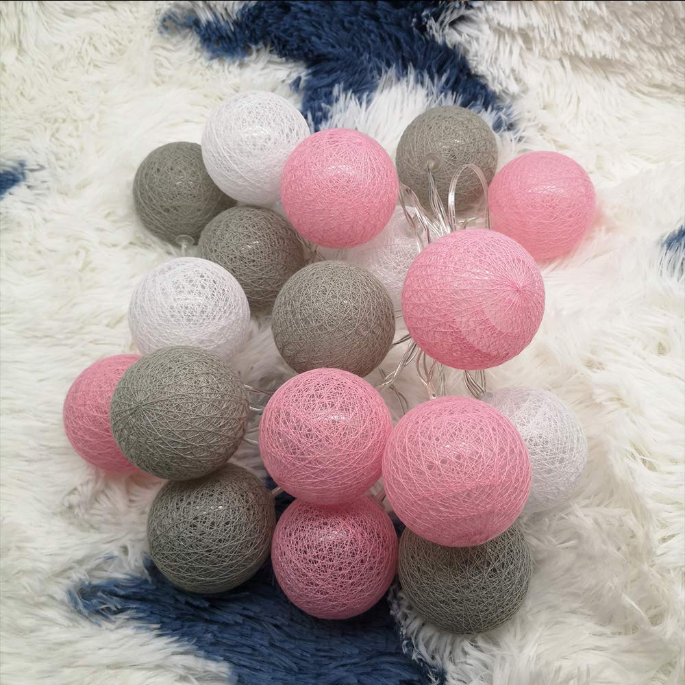 Romantic Cotton Ball String Lights, DOTBUY LED Xmas Fairy Lights Christmas Decoration Battery Operated for Indoor outdoor Holiday Party Decor Garlands (Romantic pink,3.3M/20LED)