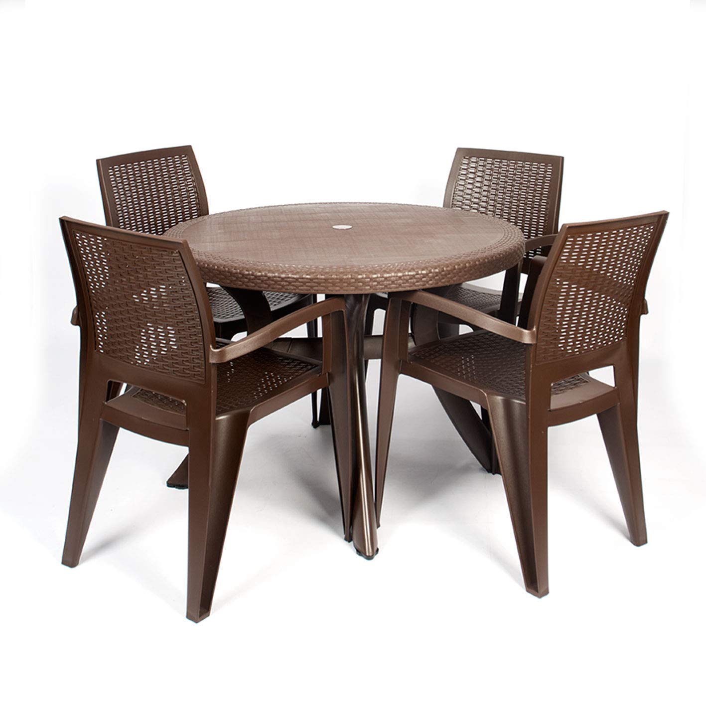 CREVICOSTA QUALITY MARK MARCAS DE CALIDAD - Conjunto Mesa Caribe Redonda + 4 sillas Caribe de Resina (Chocolate)