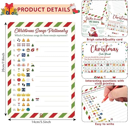 Miniatura 3 de 4 juegos de fiesta de Navidad para oficina familiar, 25 jugadores canciones de emoji de Navidad Pictionary & Word Scramble & Quién es más como Santa