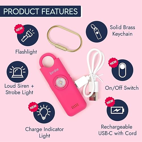 Miniatura 3 de She's Birdie Nueva versión 3.0 – La alarma de seguridad personal original para mujeres por mujeres, sirena fuerte, luz de flash y batería recargable