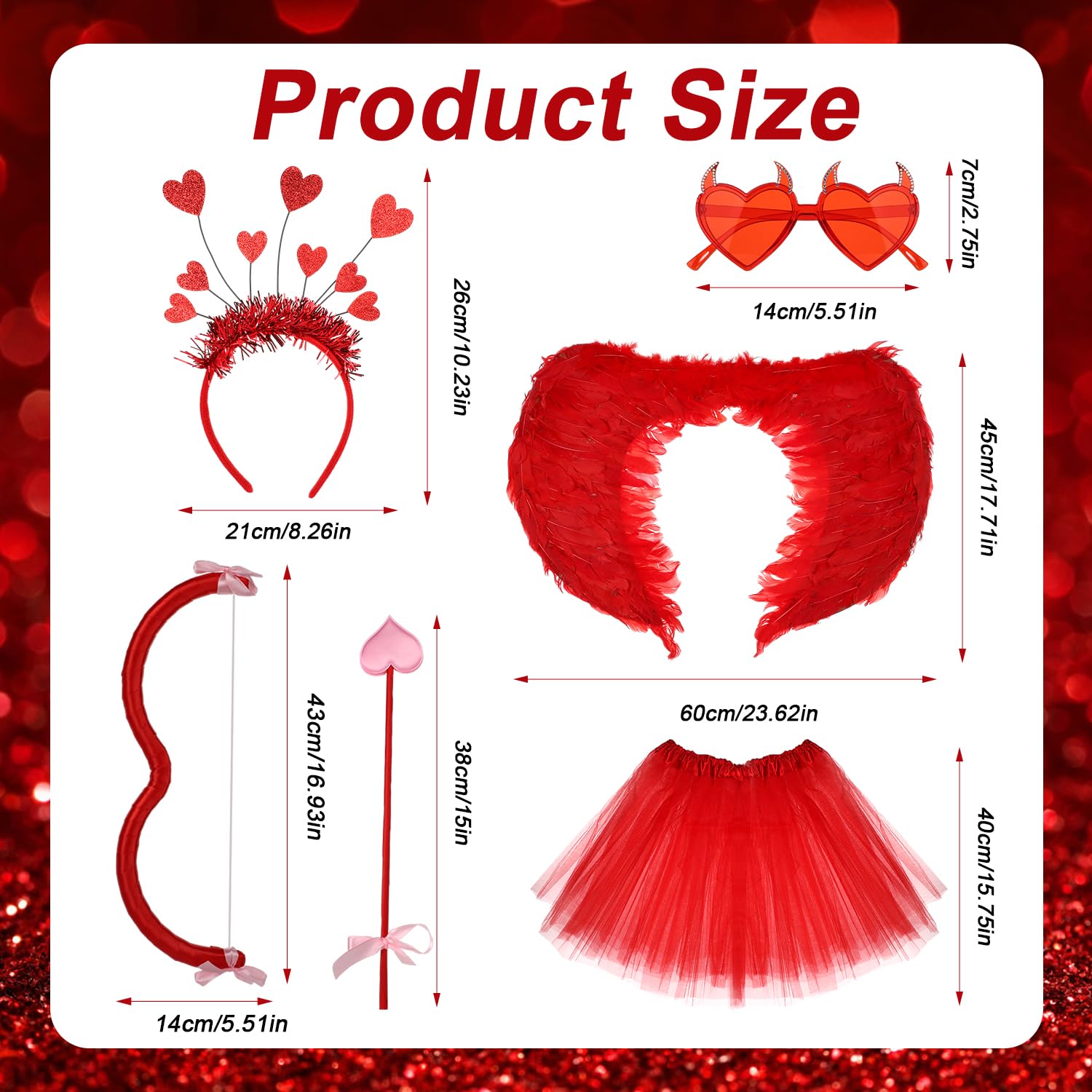 BOXOB 6pcs Valentines Day Costume for Cupid Costume Accessories Including Feather Wings, Cupid Bow and Arrow, Tutu - Image 2