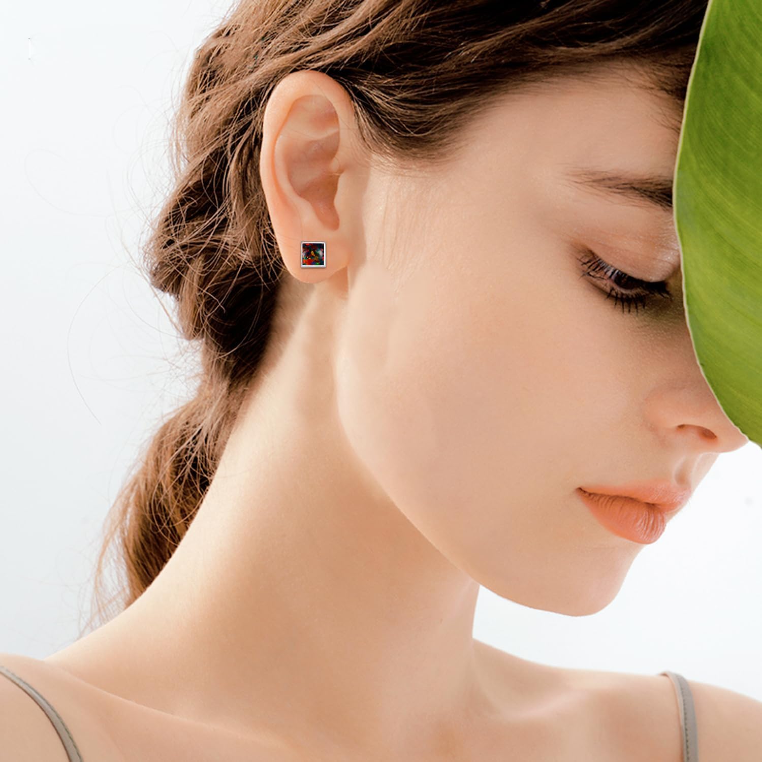 Black Fire Opal Earrings 925 Sterling Silver Black Square Stud Earrings Opal Jewelry Birthday Christmas Gifts for Women - Image 5