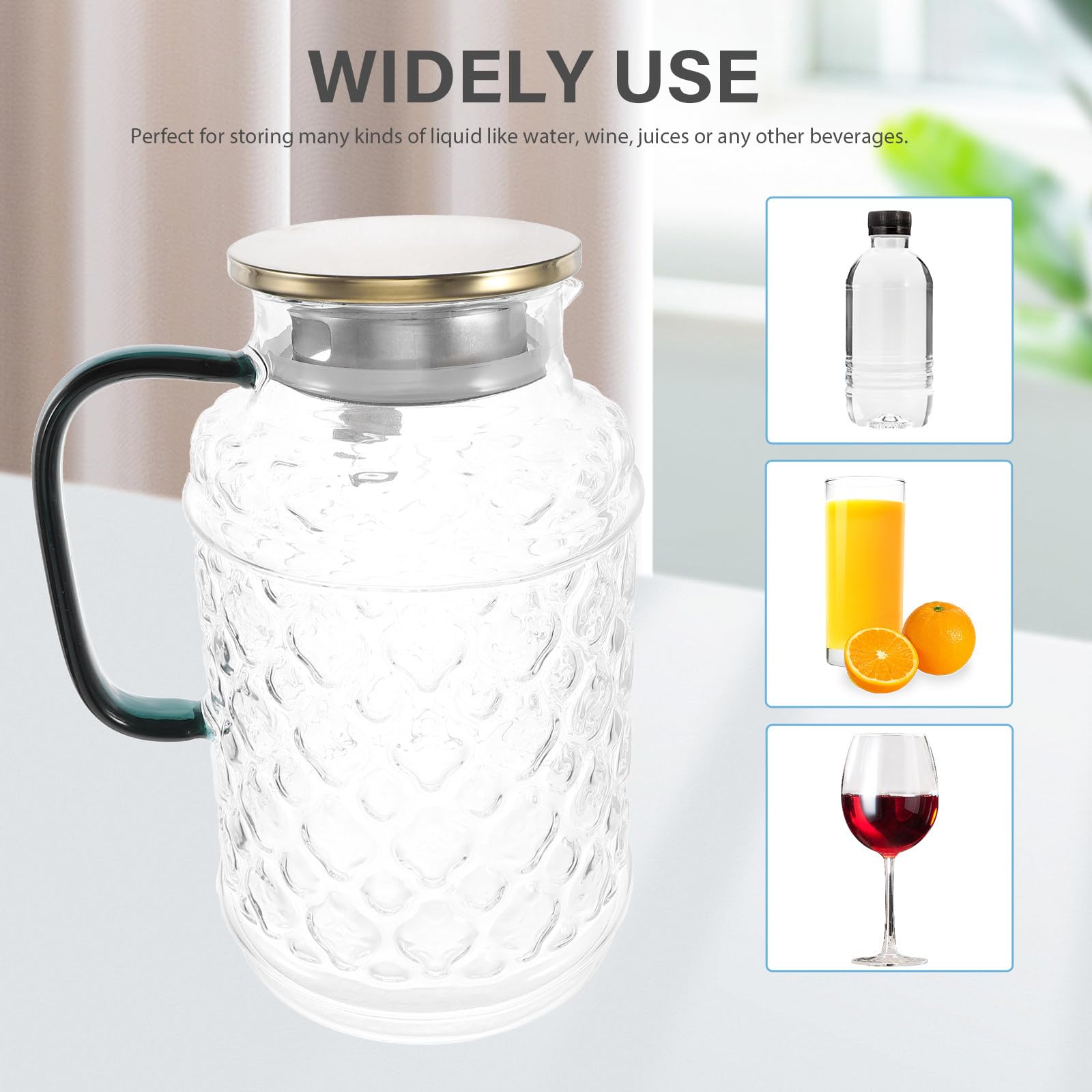 BESPORTBLE Jarra de Vidrio con Tapa y Asa Grande Capacidad 1.7 Litros Diseño Antigoteo para Agua Fría Jarra de Té para Nevera para Uso Doméstico y Fiestas