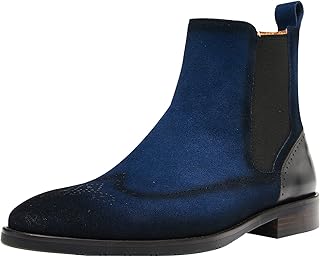 Mens Suede Chelsea Boots Wingtip Leather Brogue Boots Non Slip Formal Dress Casual Work Boots For Men