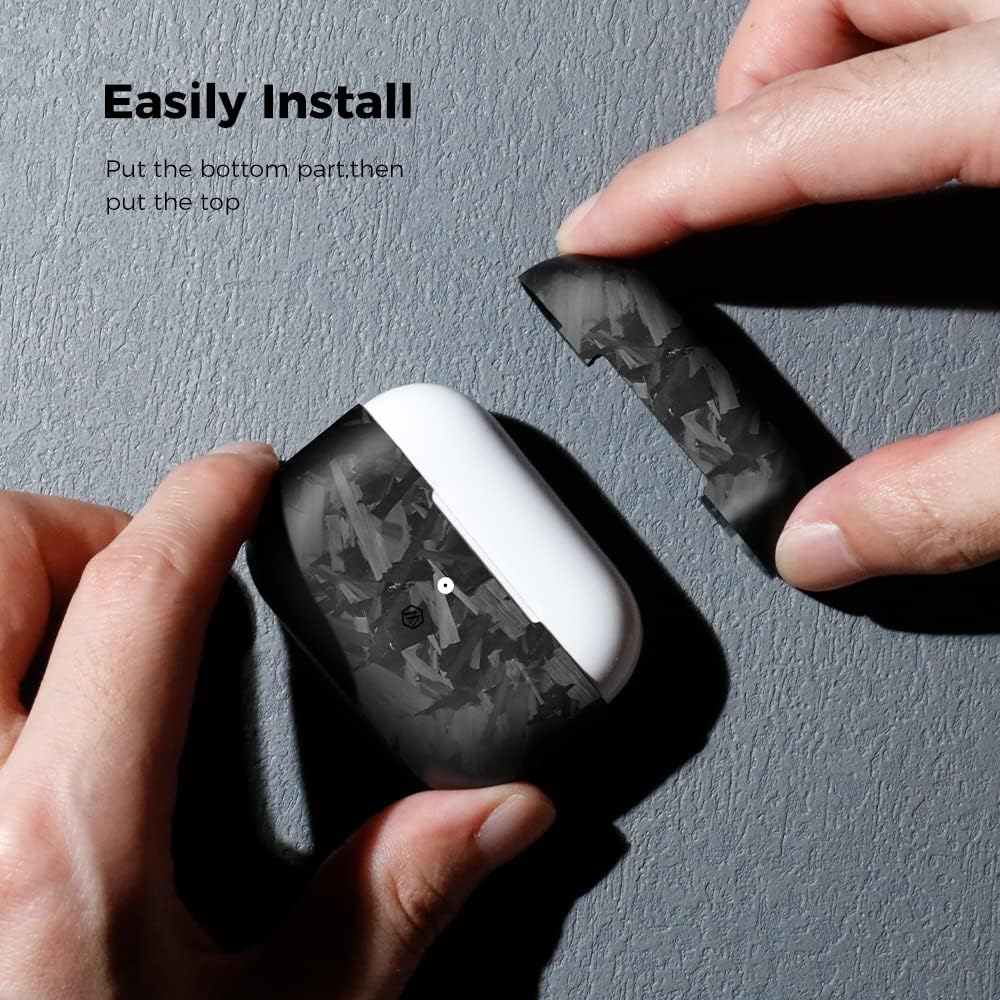 MONOCARBON Real Carbon Fiber Case for Airpods Pro 2nd Generation with Lanyard,AntiScratch Slim Protective Hard Cover for Airpods Pro 2 Compatible with Magsafe Wireless Charging-Forged Matte Black
