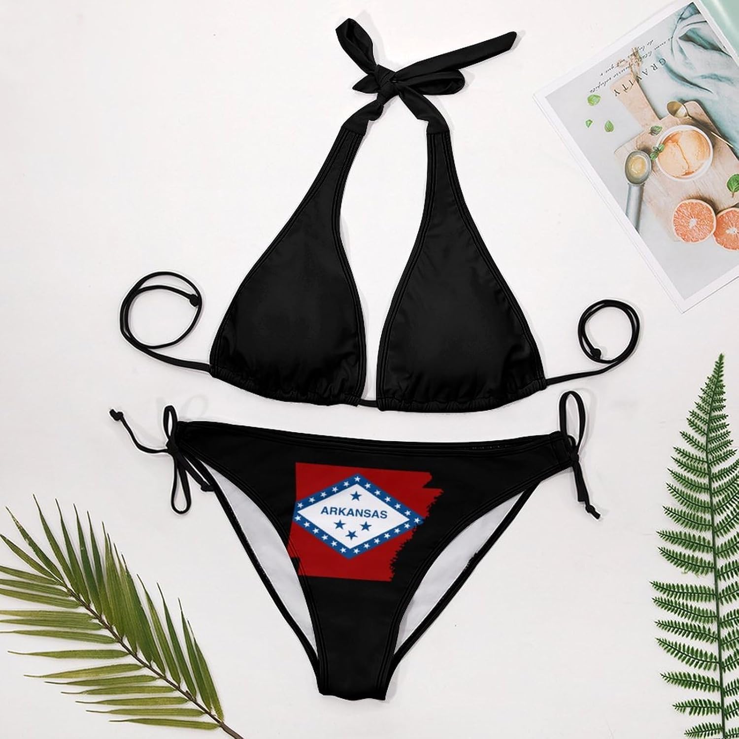 Arkansas Map Flag Novelty Women's 2 Piece String Bikini Set Swimsuits Bathing Suit Swimwear