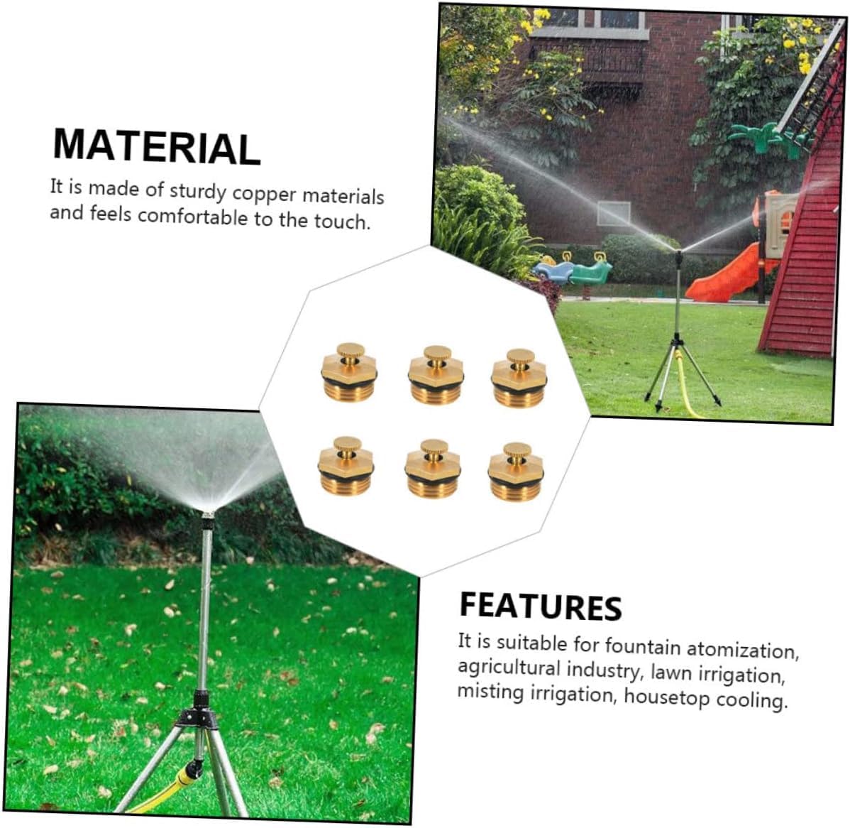 Gartenschlauch-Sprühpistole, 6 Stück, Zentrifugaldüse, Hochdruckdüse, Nebelsprinkler, Nebelsprinklerköpfe, Schlauchdüse, Hochdruck-Kupfer, goldene Gewächshaus-Sprühdüsen, landwirtschaftliche Sprühdüse