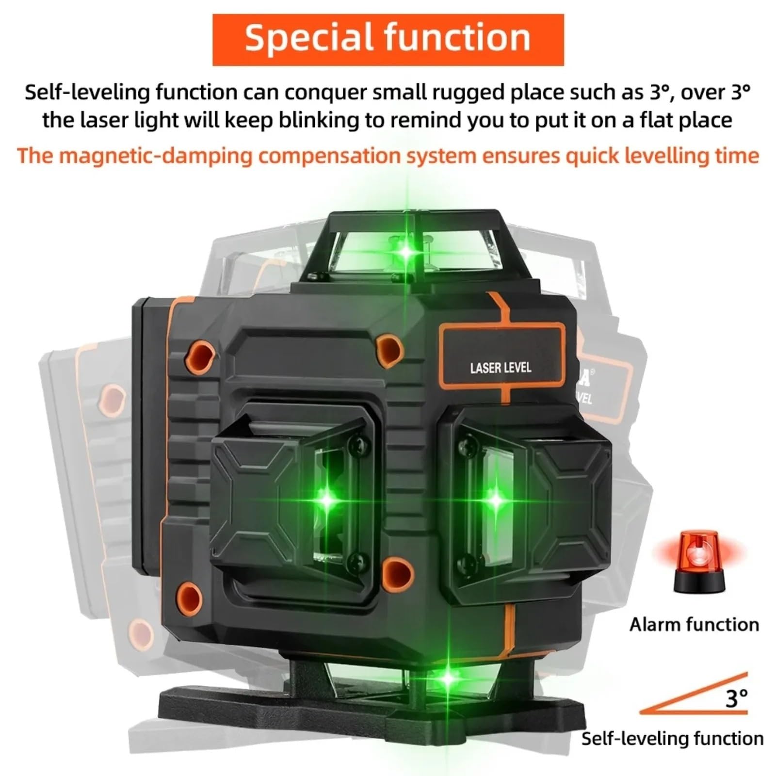 Livello laser, Livella Laser Verde 4D A 16 Linee 360° Autolivellante Luminosità Regolabile E Telecomando Per La Costruzione Di Pavimenti Piastrellati,per la lavorazione del legno(With 2 battery)
