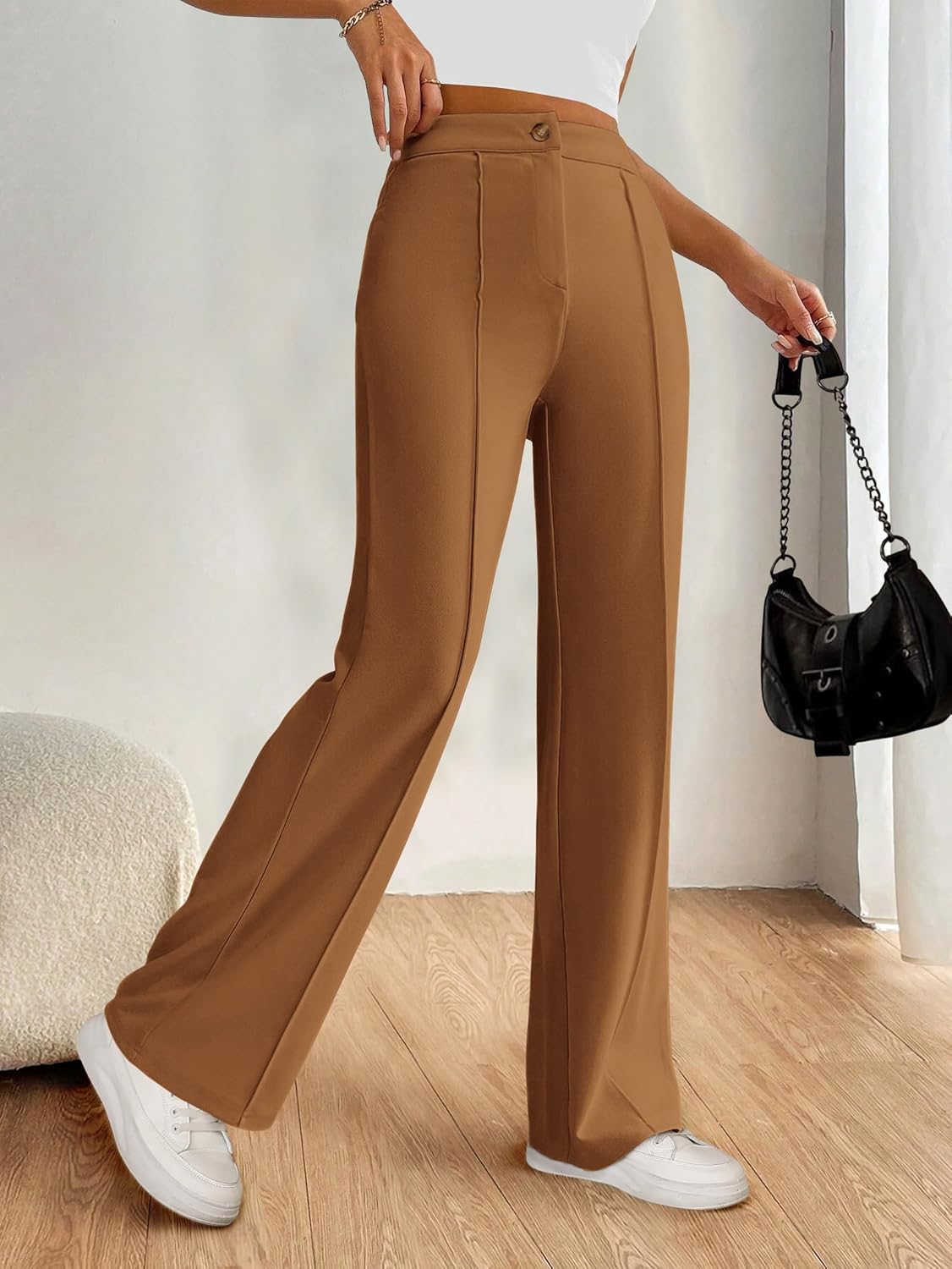 PRETTYGARDEN Straight Leg Pants Stretchy Button Business Casual Work Trousers Knit Elastic Waist Slacks - Image 4