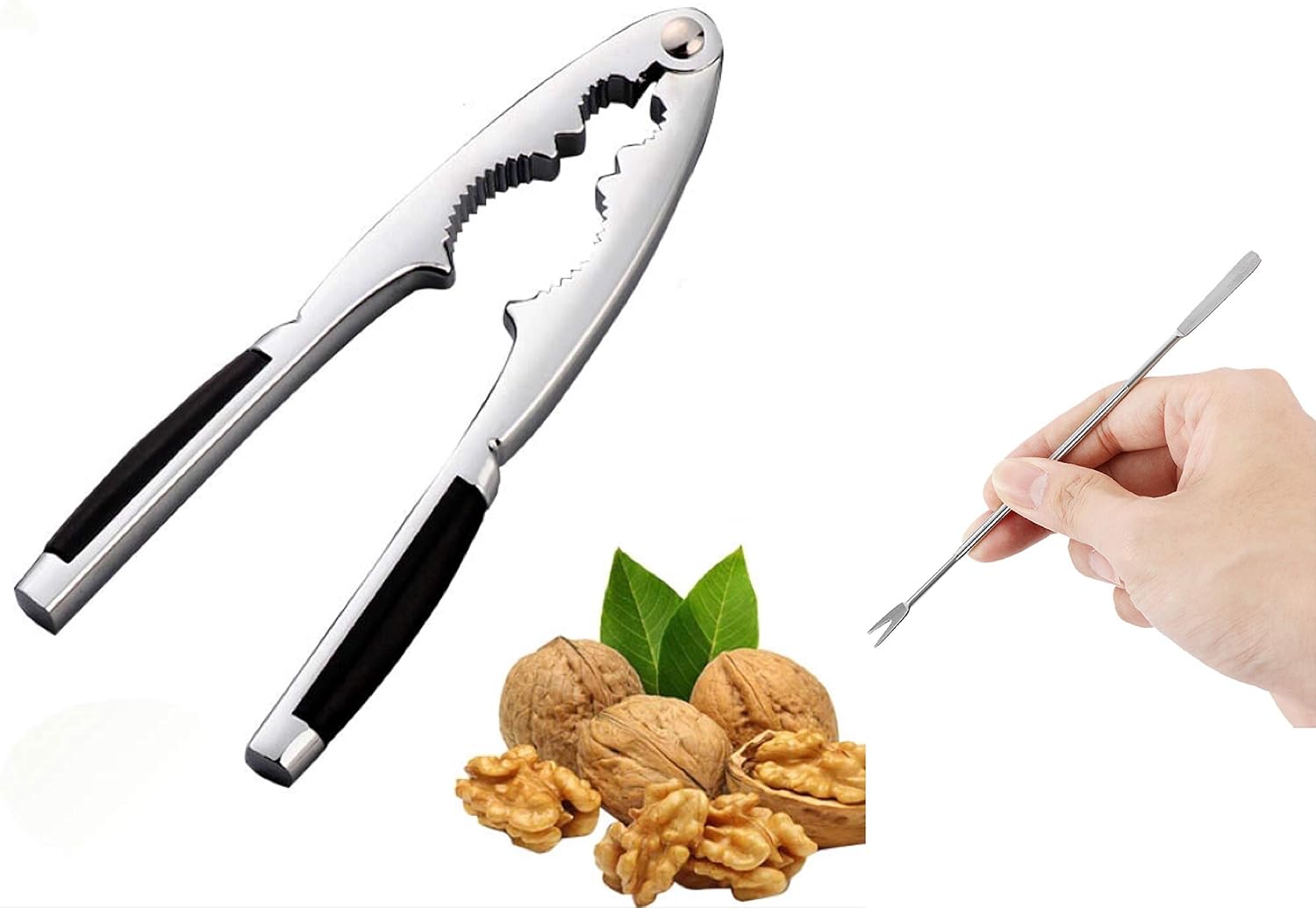 Nutcrackers Walnut Pecan Nut Cracker Heavy Duty Shell Cracker Seafood Walnut Opener Tool with Non-Slip Handle and 1 Pick