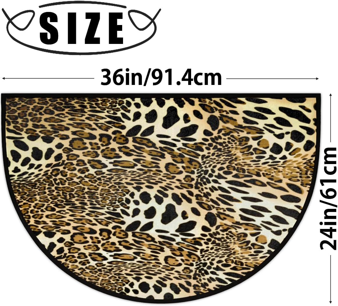 Tavisto Animal Leopard Print Half Round Door Mat Outdoor Indoor Entrance Floor Mat Durable Non-Slip Waterproof Welcome Mats for Front Door Back Door 24" X 36"