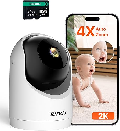 Vista 10 de Tenda Cámara de seguridad interior 2K para monitor de bebé, WiFi 6 para mascotas/perros, para seguridad del hogar, panorámica/inclinación de 360°