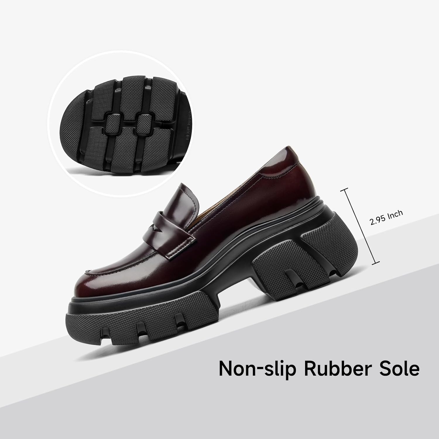 BEAU TODAY Platform Penny Loafers for Women, Women’s Leather Chunky Heel Slip-on Loafers, Non-Slip Design, Comfortable Business Casual Round Toe Loafer Shoes - Image 3