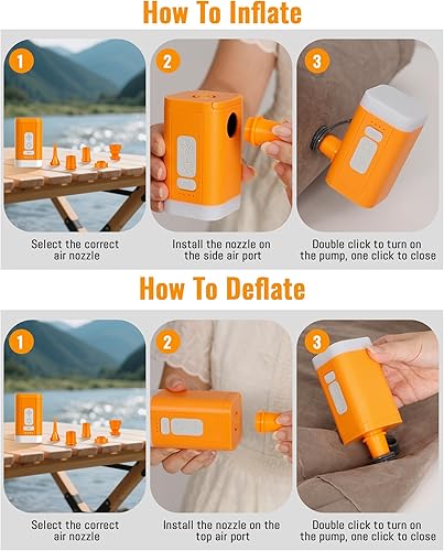 Miniatura 6 de Bomba de aire eléctrica para inflables, bomba de aire portátil recargable 4kPa con luz de campamento, mini bomba de aire para camping, viajes,