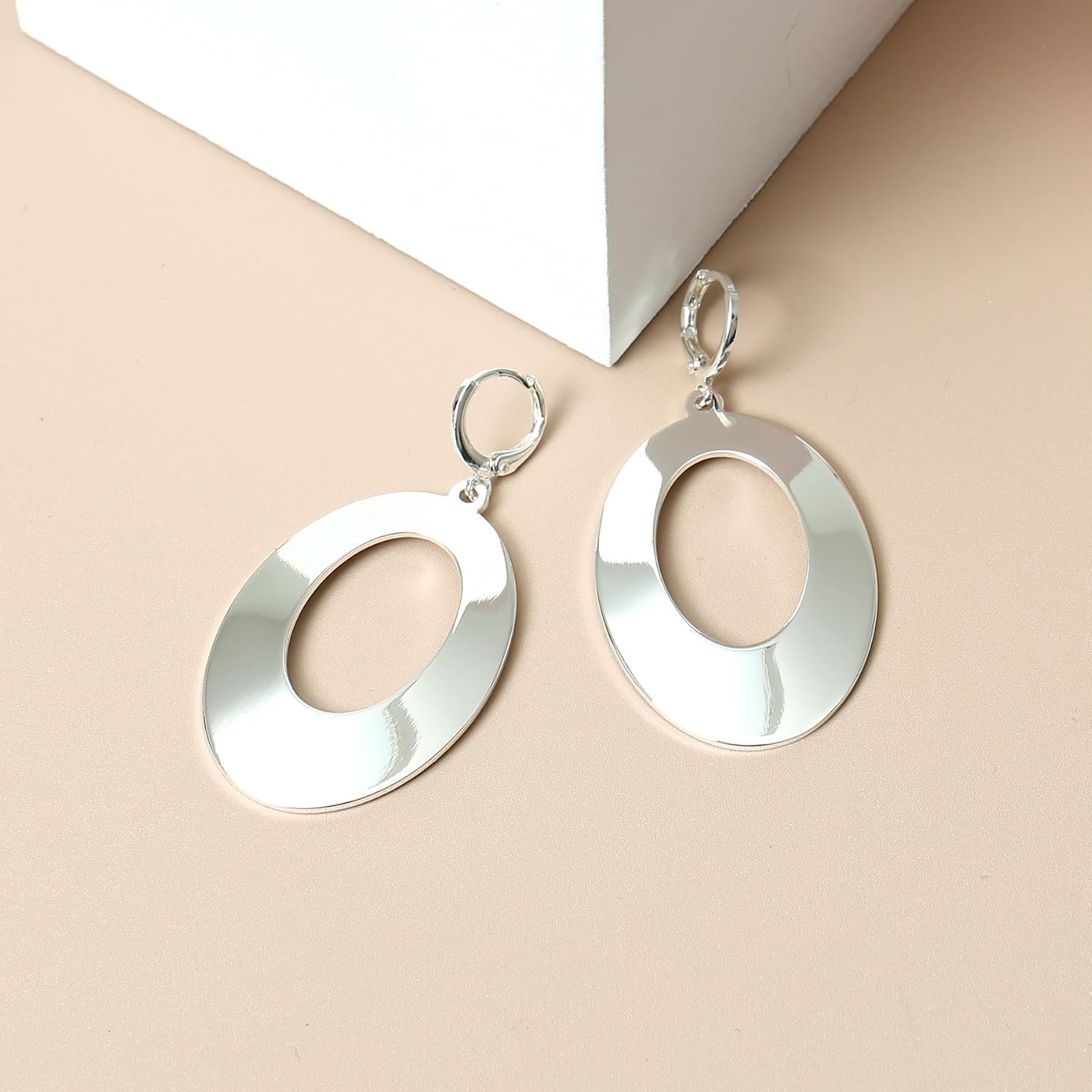 Dangle Hoop Earrings for Women,14k Gold/Silver Plated Geometric Hoops Earrings with High Polished Surface,Hypoallergenic Huggie Drop & Dangle earrings for Women