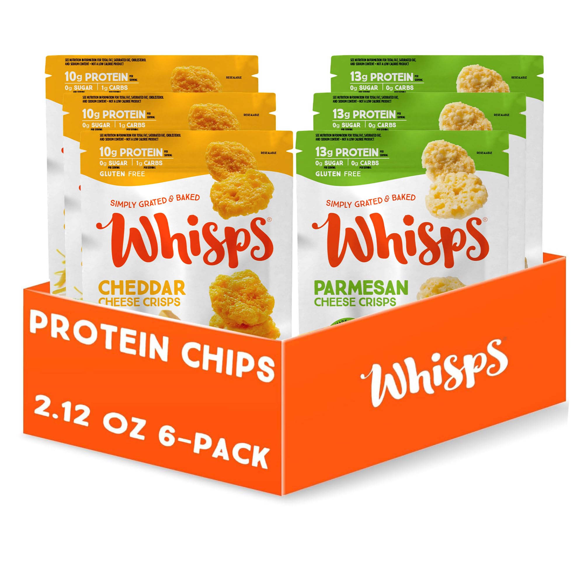 Whisps Cheese Crisps Variety Pack | Protein Chips | Healthy Snacks | Protein Snacks, Gluten Free, High Protein, Low Carb Keto Food, 6-Pack Variety (2.12 Oz, 6 Pack)