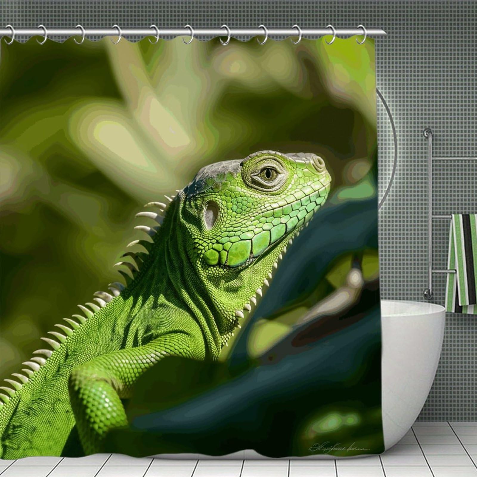 FekiLoot Green Lizard Shower Curtain Thick Weighted Shower Curtain Classic Unique Bath Curtains Heavy Duty Long Showers Curtains for Bathroom Bath Tubs Machine Wash 70.8"x70.8"