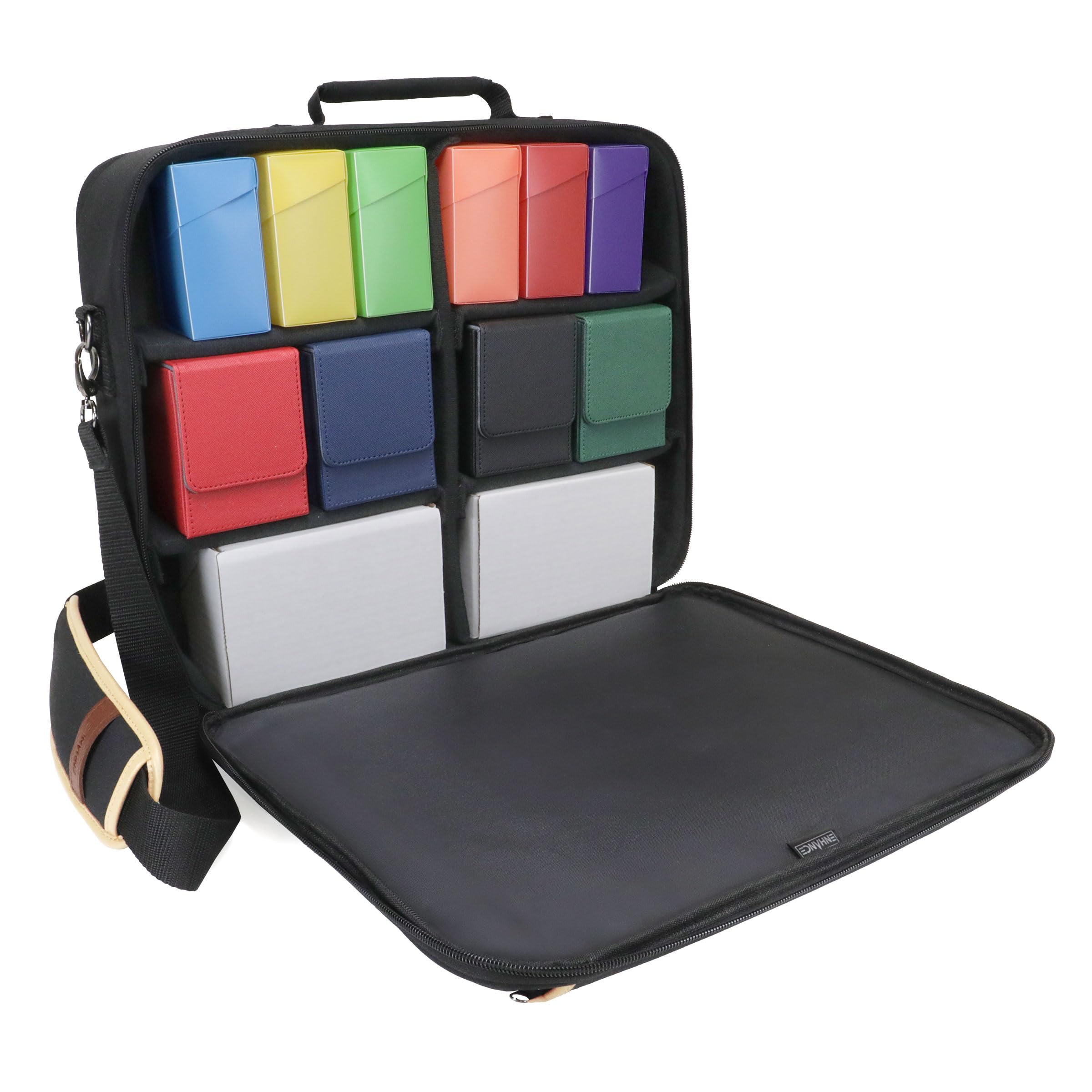 ENHANCE Bolsa TCG de Diseño - Bolsa de Hombro MTG con Divisores Personalizables y Bolsillo para Accesorios para Cajas de Mazos, Compatible con Magic The Gathering, Pokémon y Lorcana (Negro)