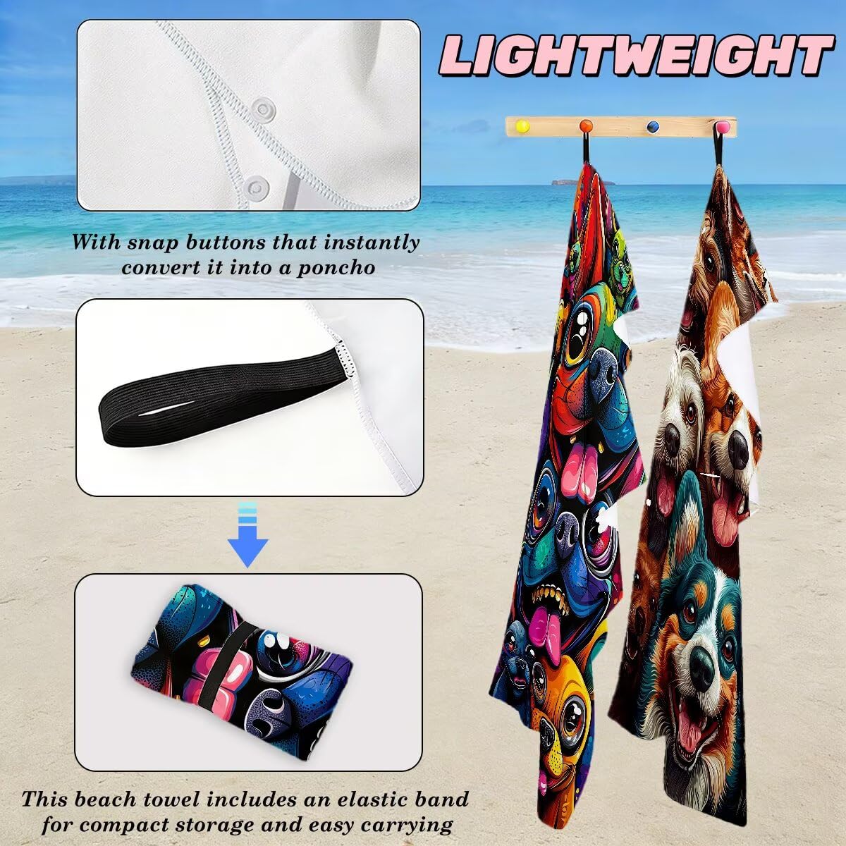 Telo Mare Microfibra, Telo Mare Grande 100x220 cm 2 Pezzi, Asciugamano Palestra Uomo Donna Antisabbia Teli Spiaggia Asciugatura Rapida Asciugamani Microfibra Accessori Spiaggia per Viaggi (Cane) -4057