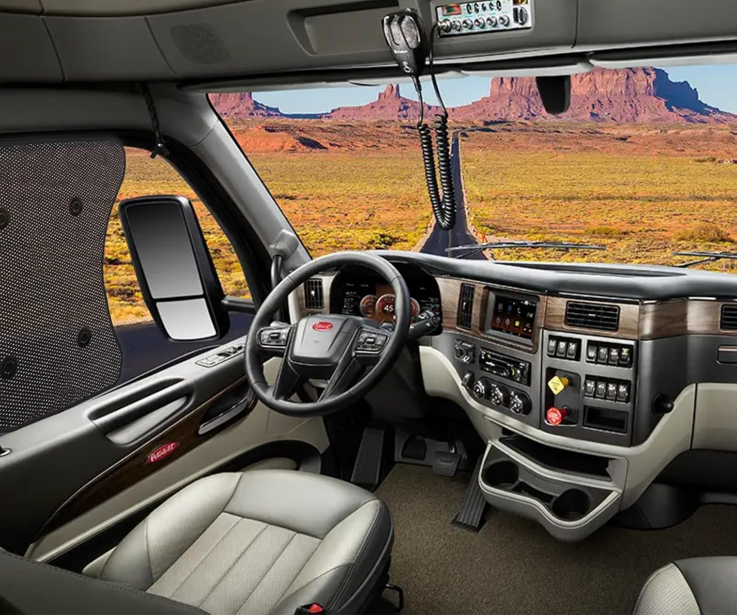 Side Window Sun Shade for Semi-Truck - Custom Fit for Peterbilt 579 - Interior UV Protection, Easy Install, Black, PETERBILT579-SHADE