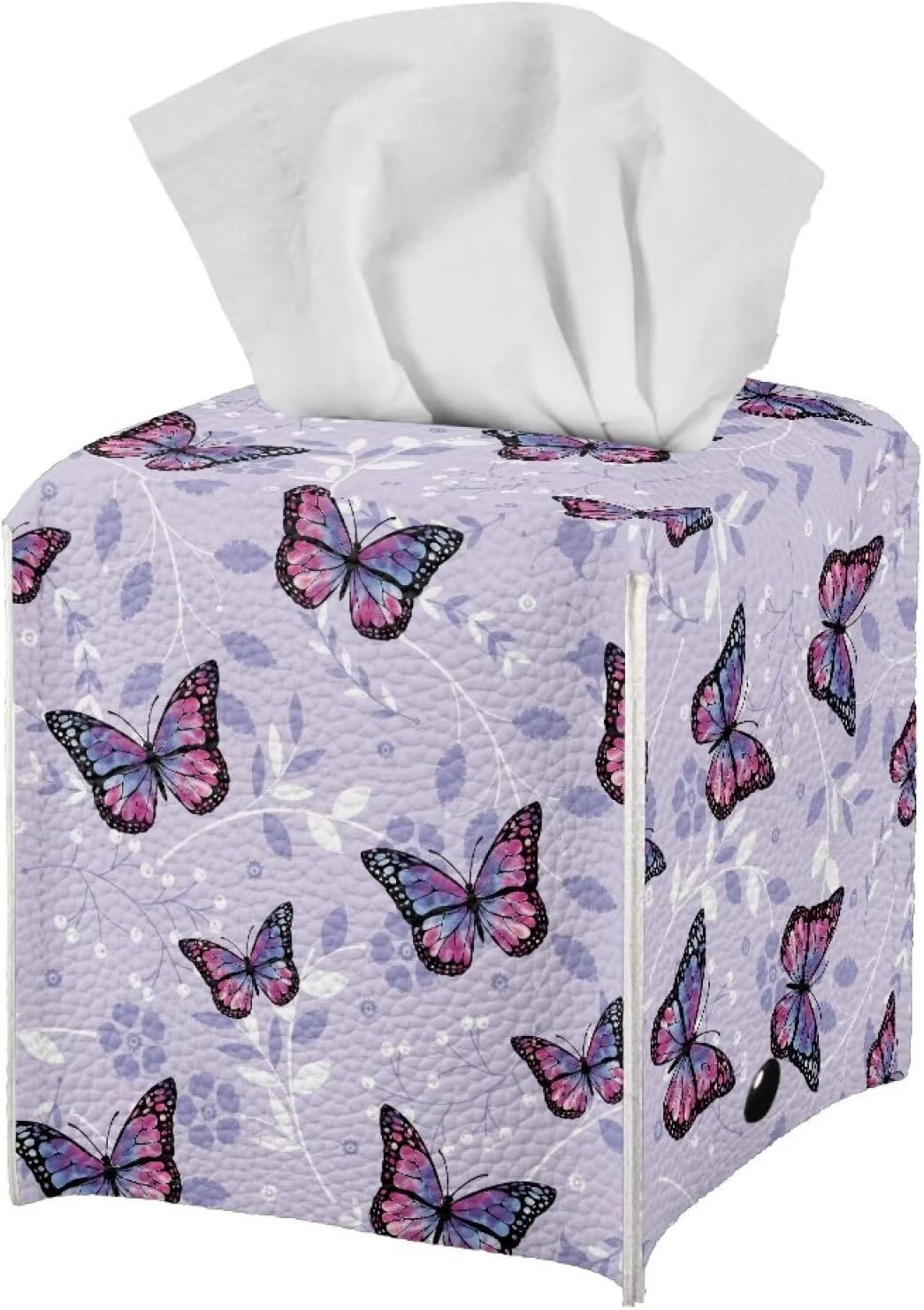 Flashideas Purple Butterfly Rectangle Tissue Box Cover Modern PU Leather Rectangular Tissue Box Tissue Box Holder Waterproof Tissue Cover Decorative Tissue Box Organizer for Bathroom