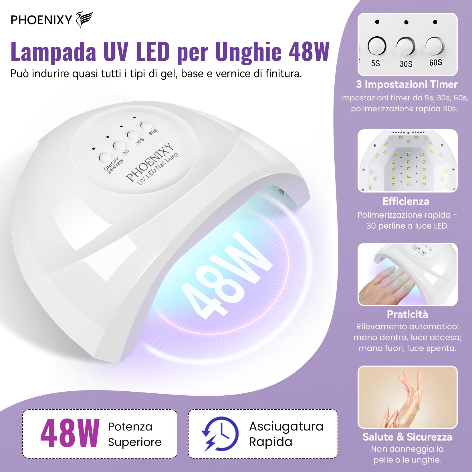 PHOENIXY 66Pz Kit Unghie Gel Completocon Lampada UV e Fresa | 45 Colori Smalto Semipermanente Unghie, kit semipermanente unghie con 4 Top Coats Regalo per Donne