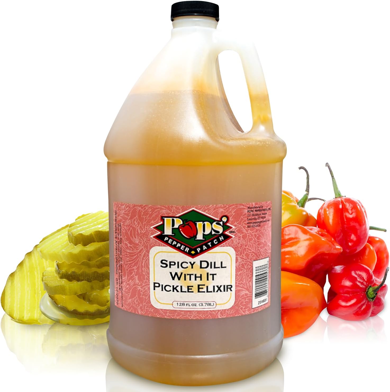 Pops Pepper Patch Spicy Pickle Elixir - Spicy Dill Pickle Brine for Leg Cramps - Made from Real Dill Juice and Habanero Peppers - No Artificial Colors or Flavors - 1 Gallon