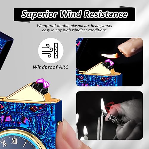 Miniatura 3 de TIKIUKI Encendedor multifunción con pantalla LED, encendedor de arco, resistente al viento, recargable por USB, encendedor de metal de lujo con