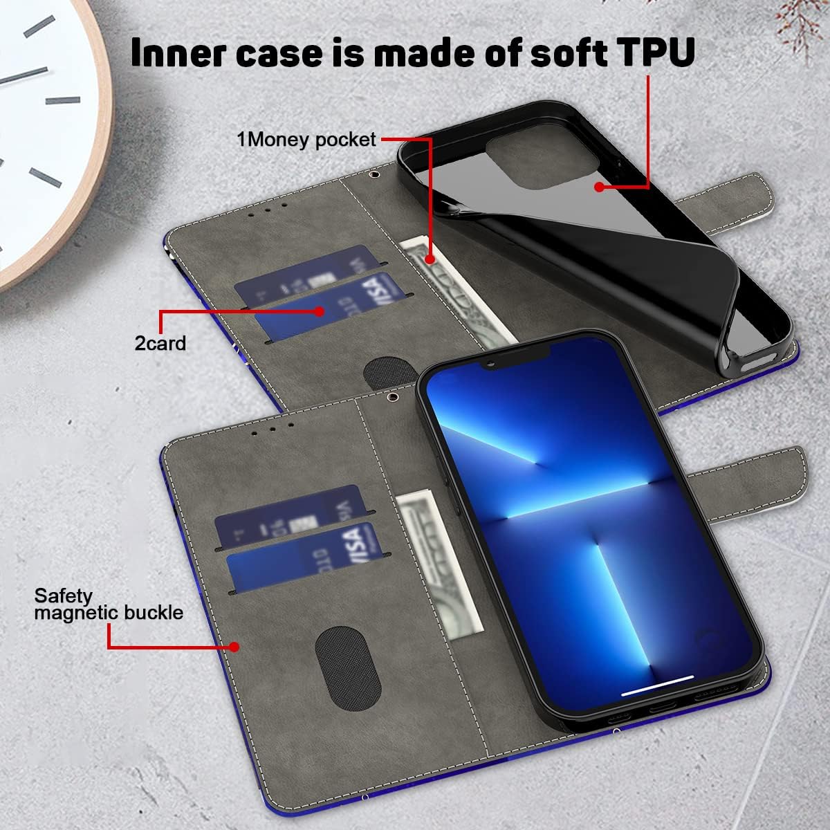 ALILANG for iPhone 11 Pro 5.8 Inch Wallet Case with Credit Card Holder, Flip Book PU Leather Protective Magnetic Cover for iPhone 11 Pro Phone Case (Diamond Butterfly)
