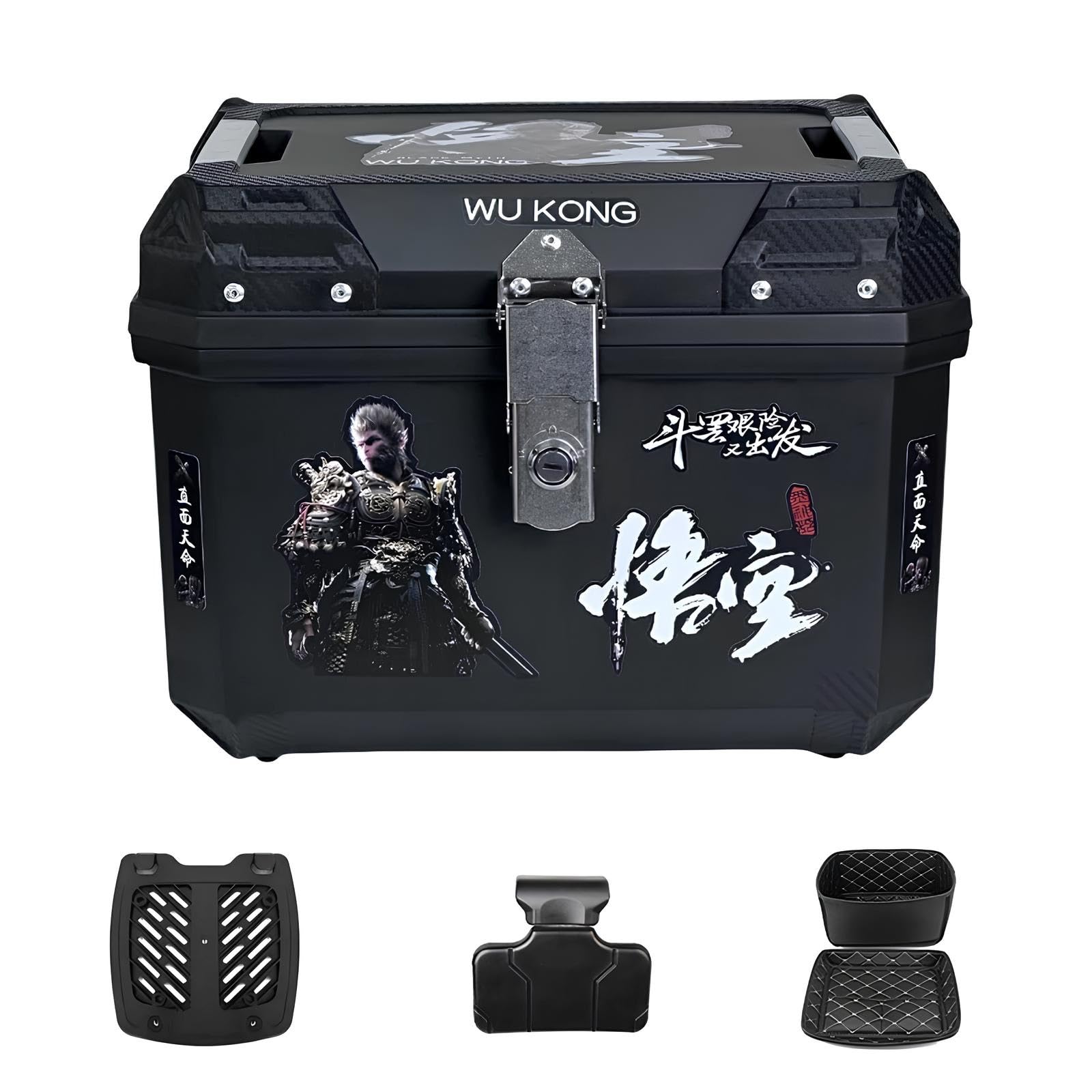 Baúl Superior Grande para Motocicleta con Cerradura Top Case Caja De Cola De Motocicleta, Plástico PP, Impermeable, Universal, con Cerradura De Seguridad para Guardar Cascos(45L B4)