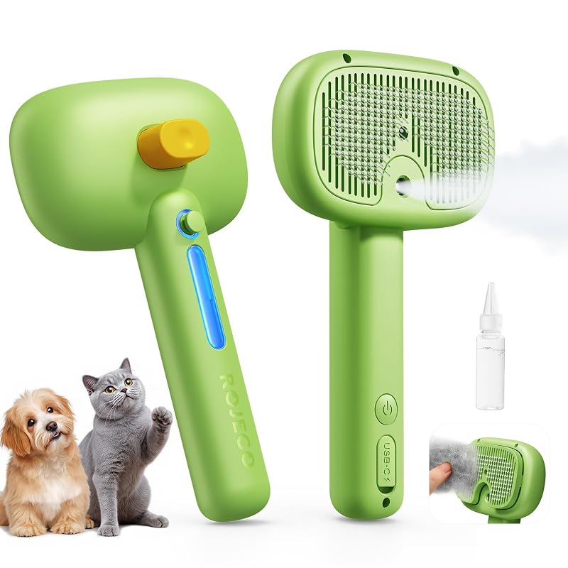 Escova a Vapor 3 em 1 para Gatos ROJECO com Spray, Removedora de Pelos e Desembaraçadora