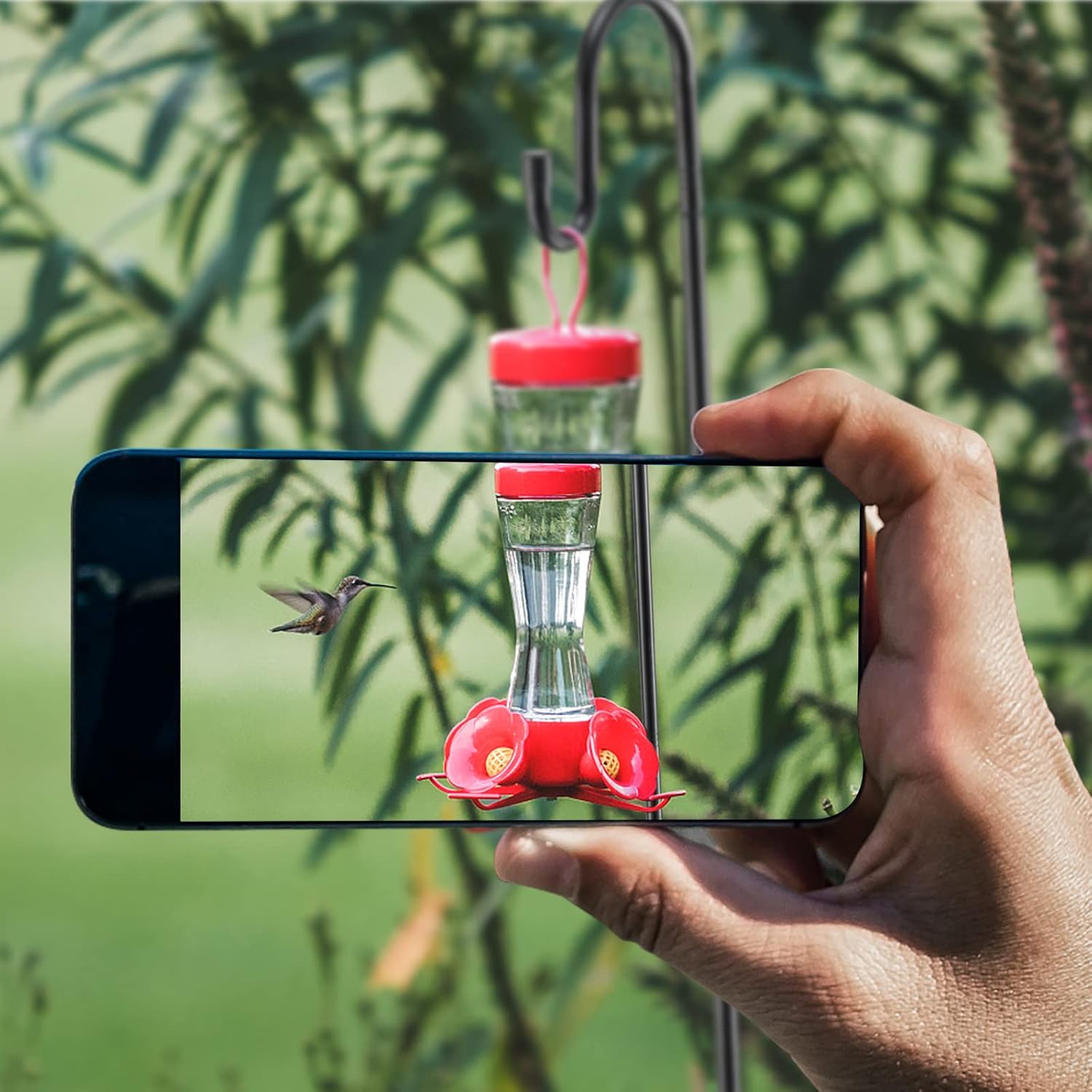 Bird Feeder Pole, 94 Inch & 5/8 Inch Diameter Stainless Steel Heavy Duty Shepherds Hooks for Outdoor to Hang Outdoor Lights with 5 Prongs Base, Rustproof for Garden Decor or Wedding Decors(Black)