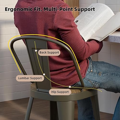 Miniatura 5 de Metal Bar Stools Set of 4,26 inch Counter Height Swivel Bar Stools with Removable High-Back, Wooden Large Seat for Kitchen Island,Bar,Cafe(Rusty)