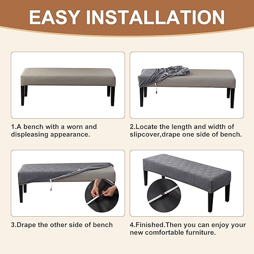 Miniatura 8 de Fundas impermeables para banco de comedor, funda protectora de asiento de banco de jacquard elástico, funda rectangular para dormitorios, salas de