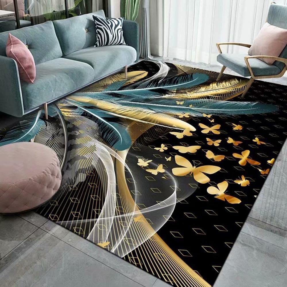 Tapis de salon vert doré haut de gamme au design de fleur en floraison 80x120cm