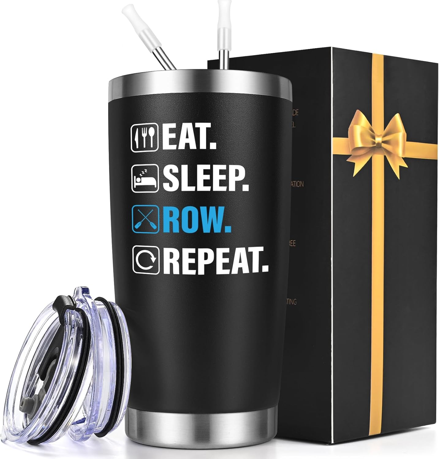 Gtmileo Boating Gifts, Eat Sleep Row Repeat Insulated Tumbler, Christmas Rowing Gifts for Rower Crew Sport Lovers (20 OZ-Black)