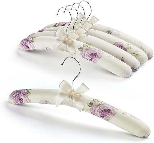GLCON Perchas acolchadas de satén para ropa de mujer, perchas florales sin golpes, colgador acolchado para bodas, colgador de ropa de seda de espuma