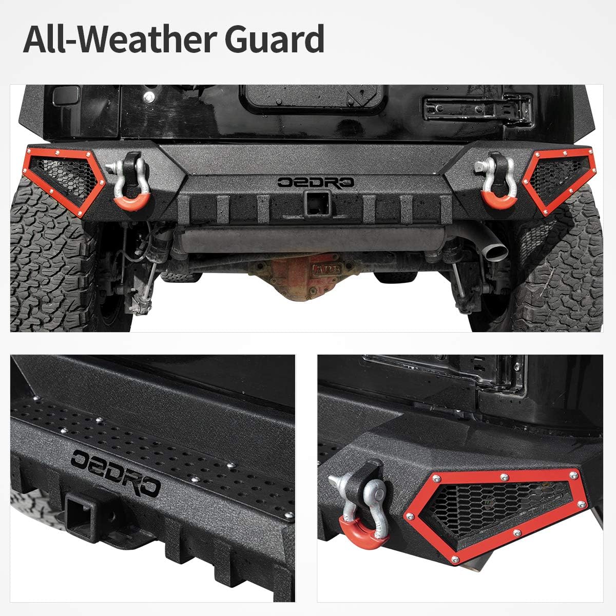 OEDRO Front and Rear Bumper Compatible with 2007-2018 Jeep Wrangler JK & Unlimited JKU (2/4 Doors), Rock Crawler Off Road Full Width Bumper w/Winch Plate Mounting & D-Rings & Hitch Receiver