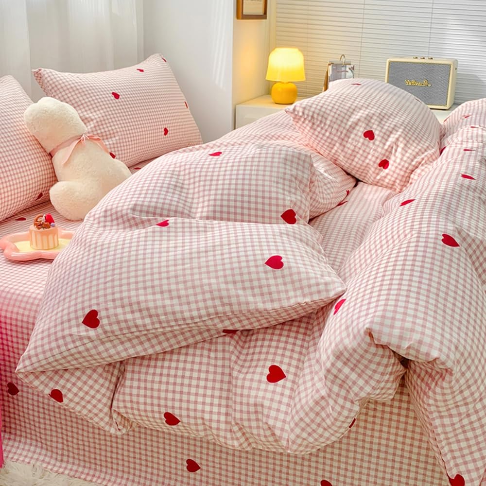 Nayoroom Herzchen Bettwäsche Bunt Herzen Muster Aesthetic Cute Super Weich Deckenbezug Renforce Microfaser Mädchen Herz Deko Wende Modern Bettwäsche-Sets mit Reißverschluss und Kissenbezüge