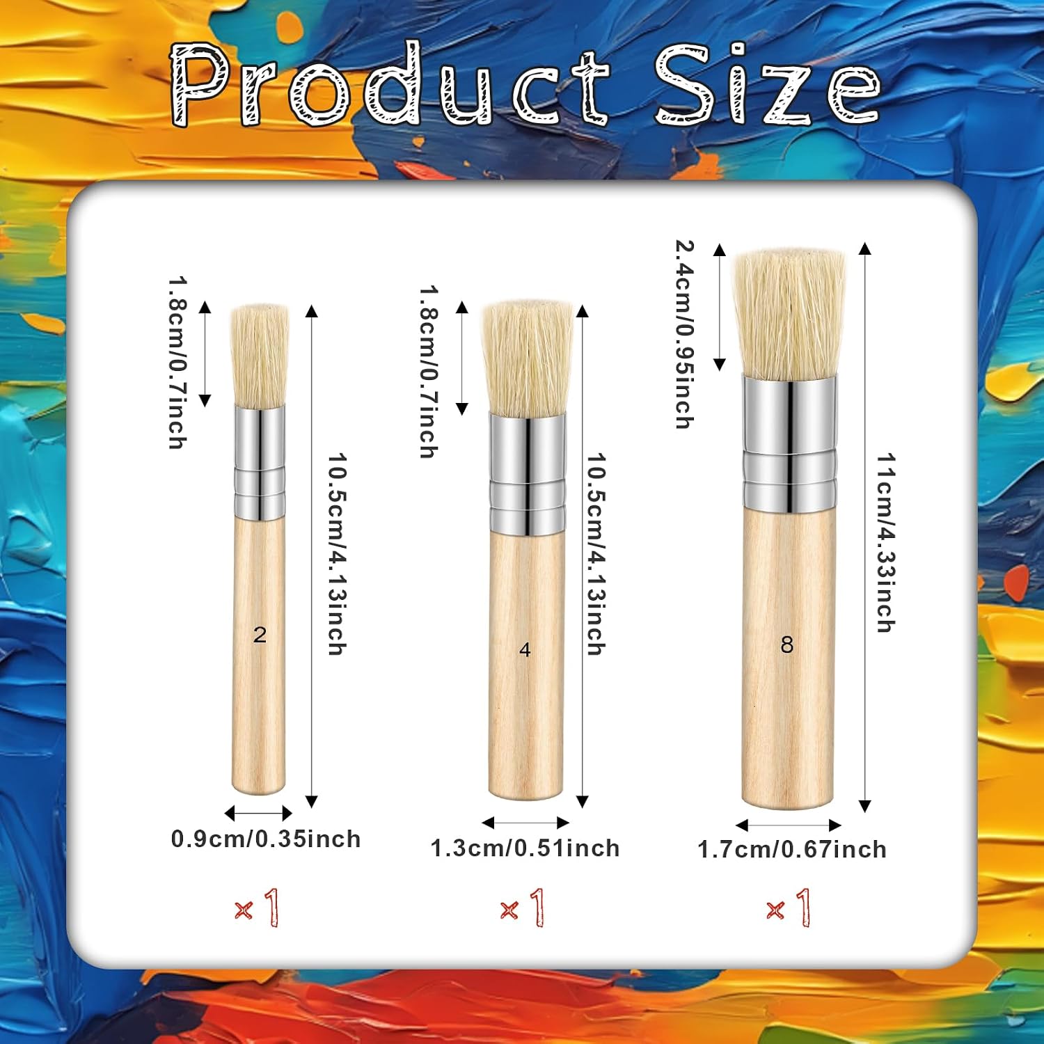 3PCS Wooden Stencil Brush for Acrylic Paint, Natural Bristle Stencil Brushes Wooden Handle Painting Stencils Brush for Acrylic Watercolor Oil Painting Project DIY Crafts, 3 Sizes