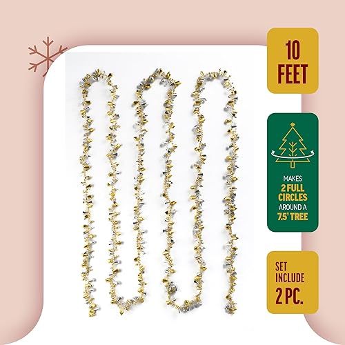 Miniatura 6 de Klikel Guirnalda de cuentas iridiscentes y doradas transparentes de Navidad, cadena grande para árbol de Navidad de 10 pies, juego de 2 piezas