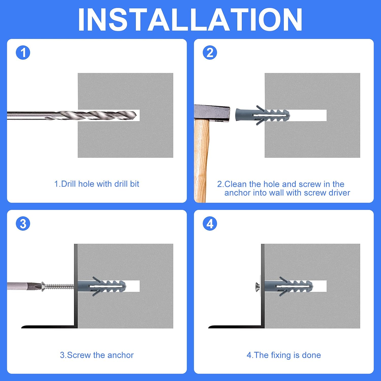 Bopomofo 100PCS Drywall Anchors Drywall Screws Kit, Anchors and Screws kit, Ribbed Wall Anchors Set, Expanding Plastic Screw Anchors, Expansion Pipe with Screws Kit for Fixed and Hanging.: Industrial & Scientific
