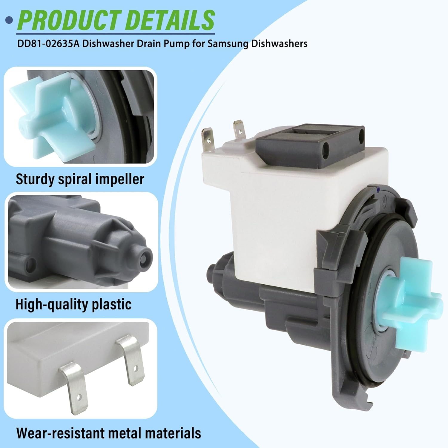 DD81-02635A B20-3A01 Dishwasher Drain Pump Assembly Compatible With Sam-sung Dishwashers DW80CG4021SRAA DW80CG4051SRAA DW80M2020US/AA DW80N3030UB/AA DW80N3030UB/AA-00 DW80N3030US/AA