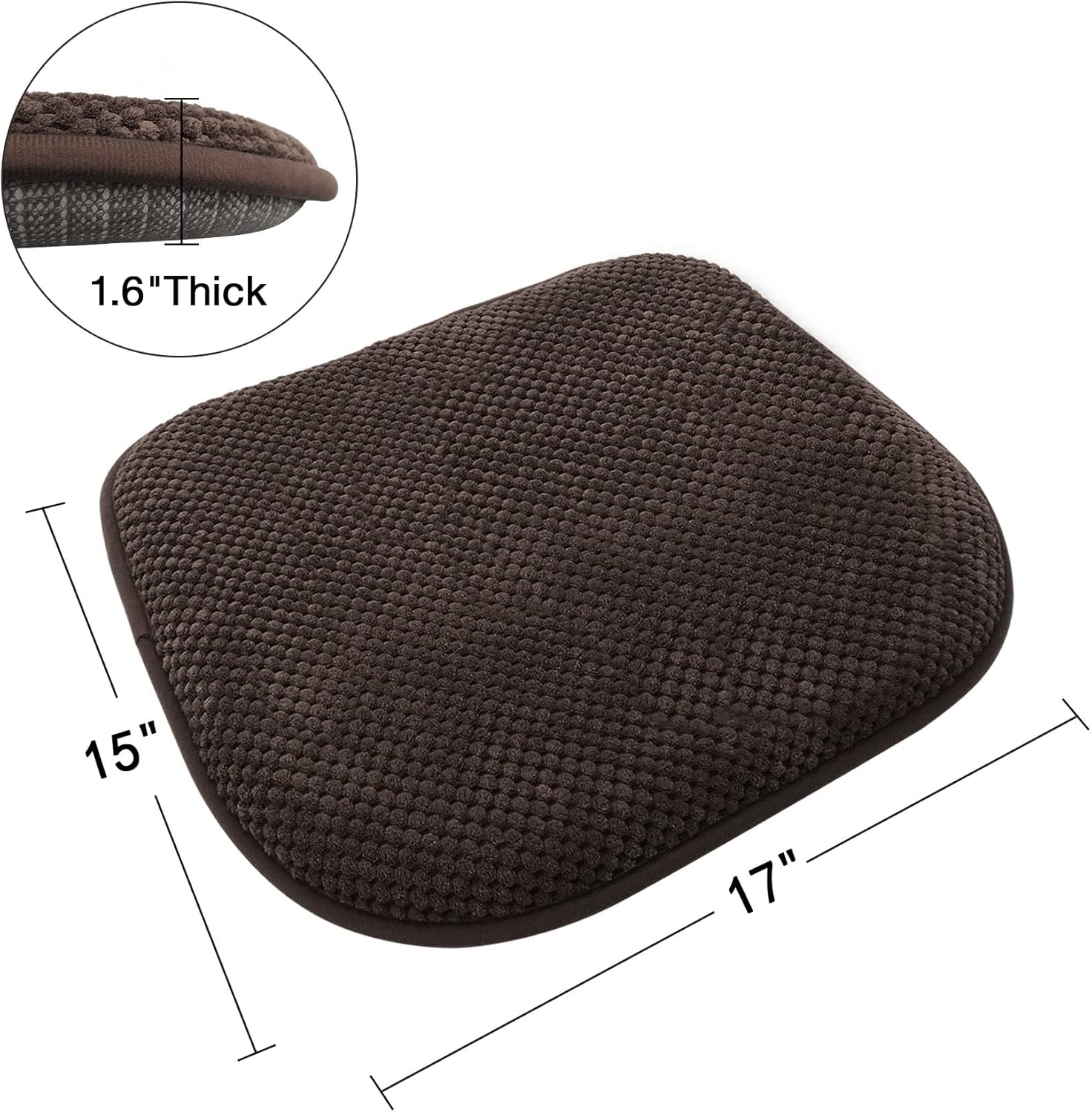 Brown Kitchen Chairs Cushions Set of 2 Non Slip Foam Patio Seat Cushions Washable Soft Thick Pads Large Wooden Metal Tapered Dining Chair Cushions,17" x 15"