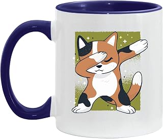 Cute Cat Dab Gift for Cat Lovers Green Sparkly Background 11oz 15oz Inner Color Accent Mug