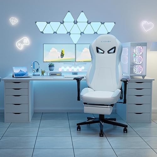 Miniatura 36 de KORNOX - Silla ergonómica de tela con reposapiés para adultos, silla de oficina con respaldo alto, silla de juegos de carreras de tela ajustable en